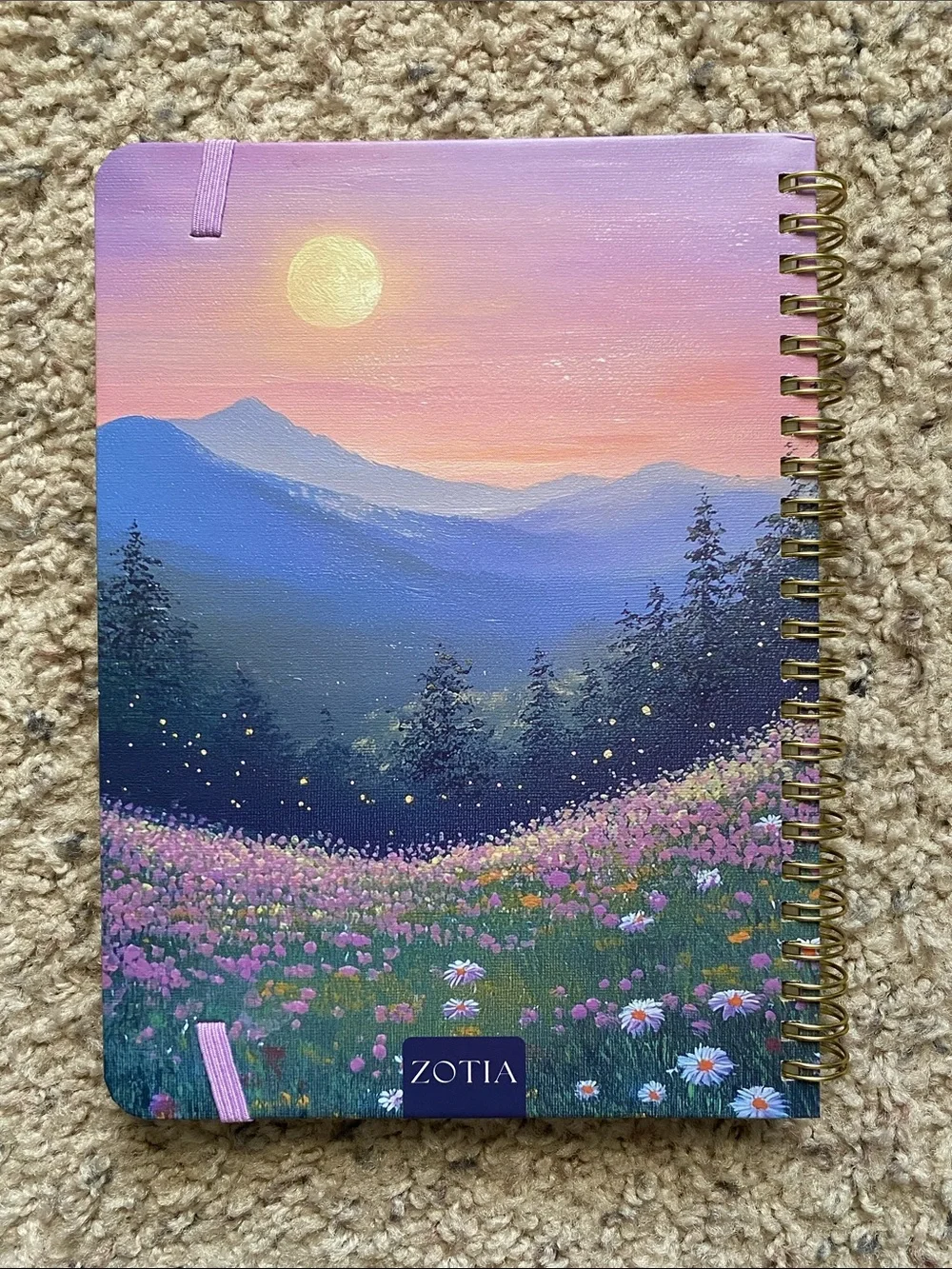 Sunset Meadow Spiral Journal with a Lavender Elastic Closure (brand new)